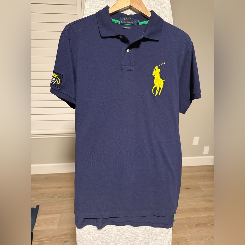 Polo Ralph Lauren Men's US Open 2014 Blue with Yellow Logo Custom fit Size L